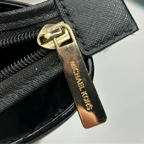 New Michael Kors Black Saffiano Leather Ayden Tote Handbag Top Zip Gold Hardware